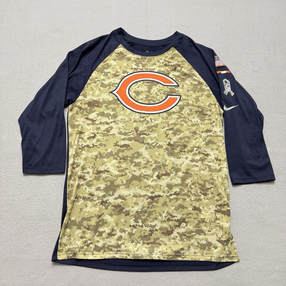 Chicago Bears Shirt Medium Salute To Service Nike Camo 3/4 Raglan DriFit NFL